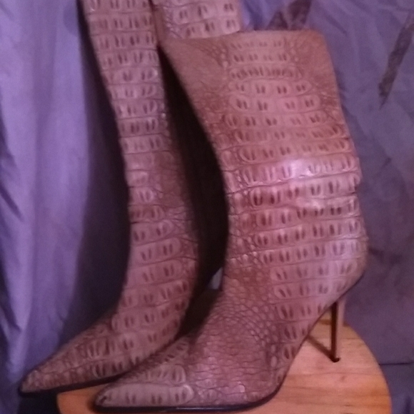 Leather snake skin print boots - Picture 2 of 4